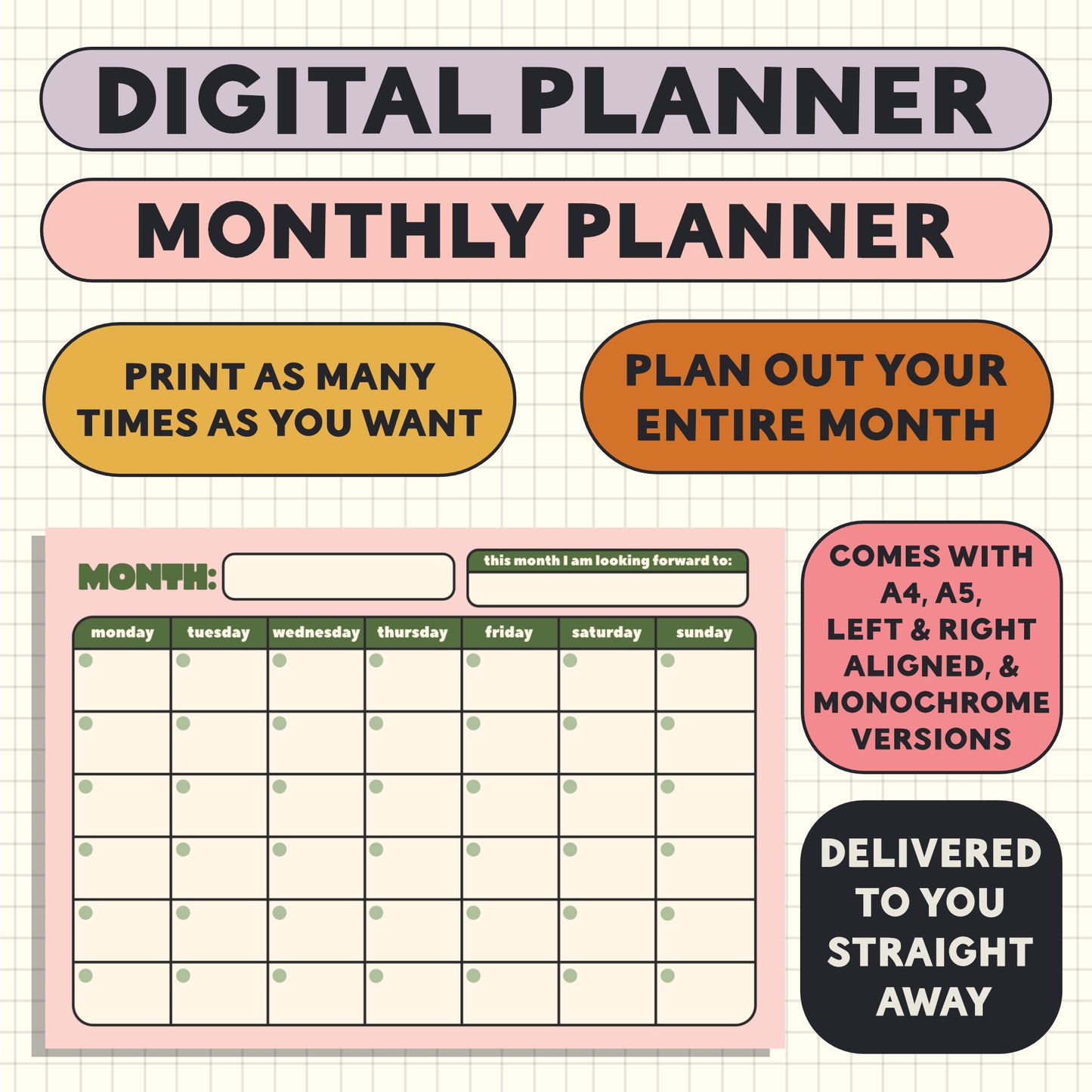 Printable Planner Page: Monthly Planner