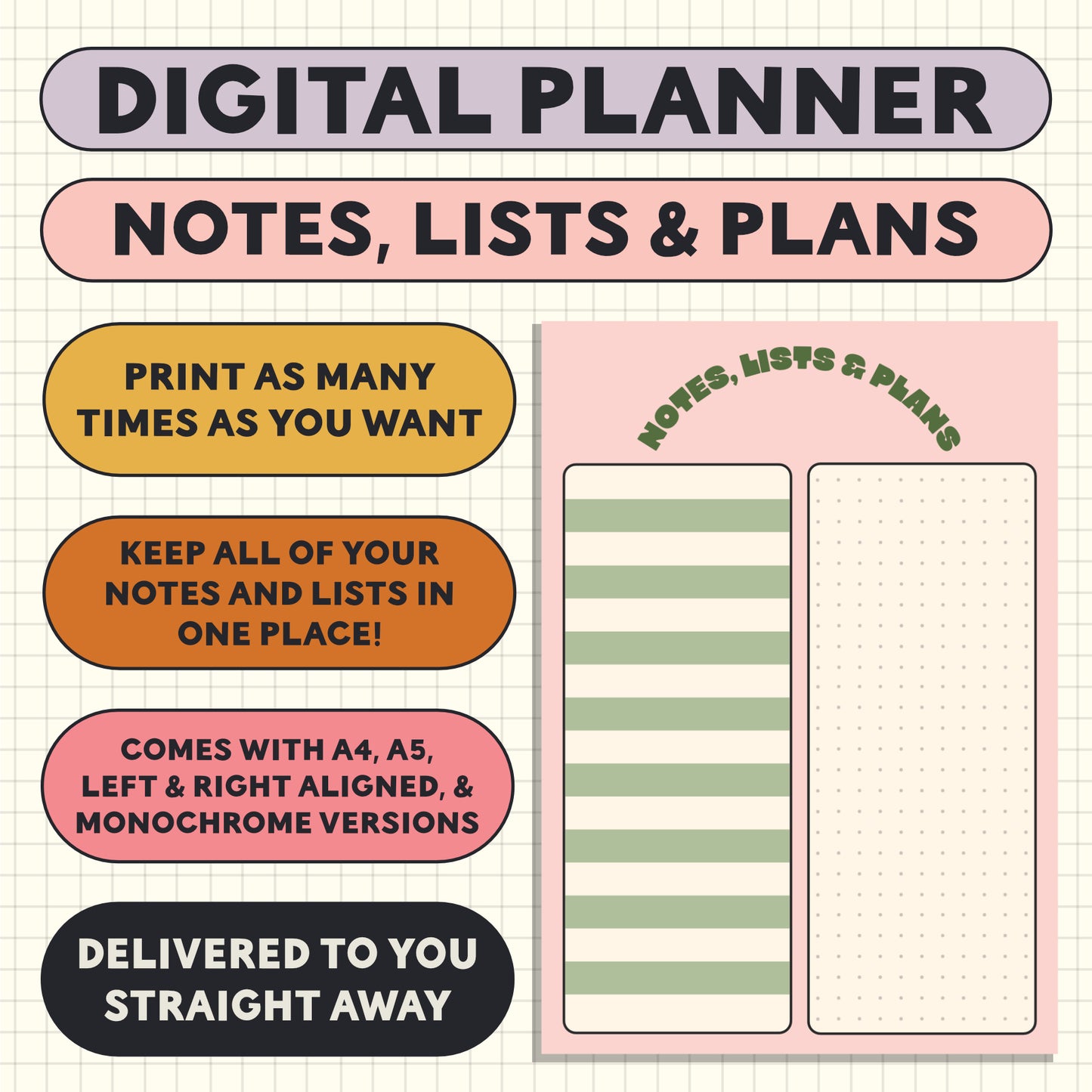 Printable Planner Page: Notes, Lists & Plans