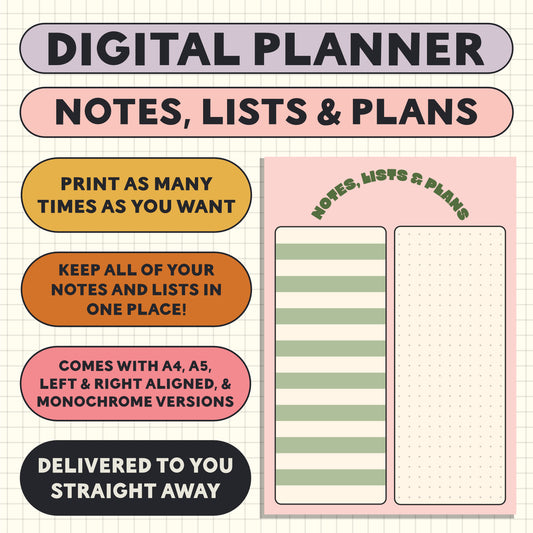 Printable Planner Page: Notes, Lists & Plans - Oh, Laura
