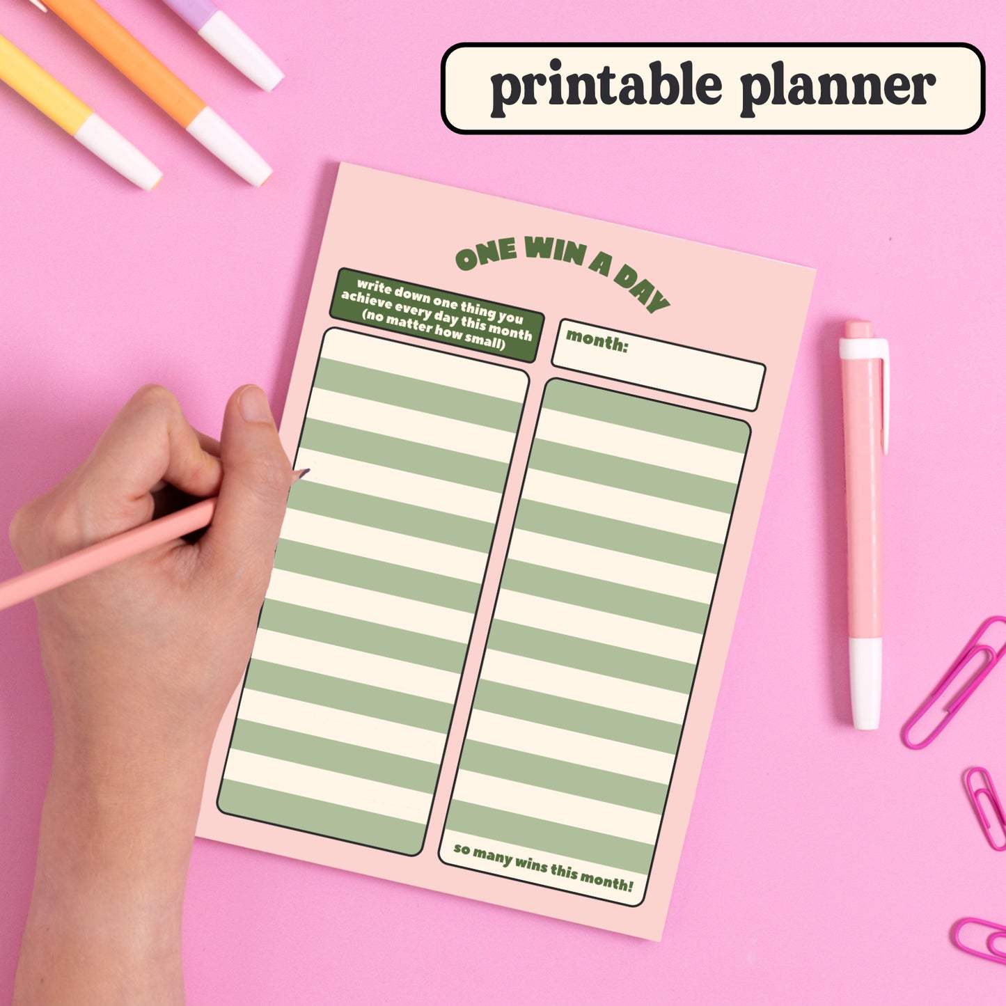 Printable Planner Page: One Win A Day