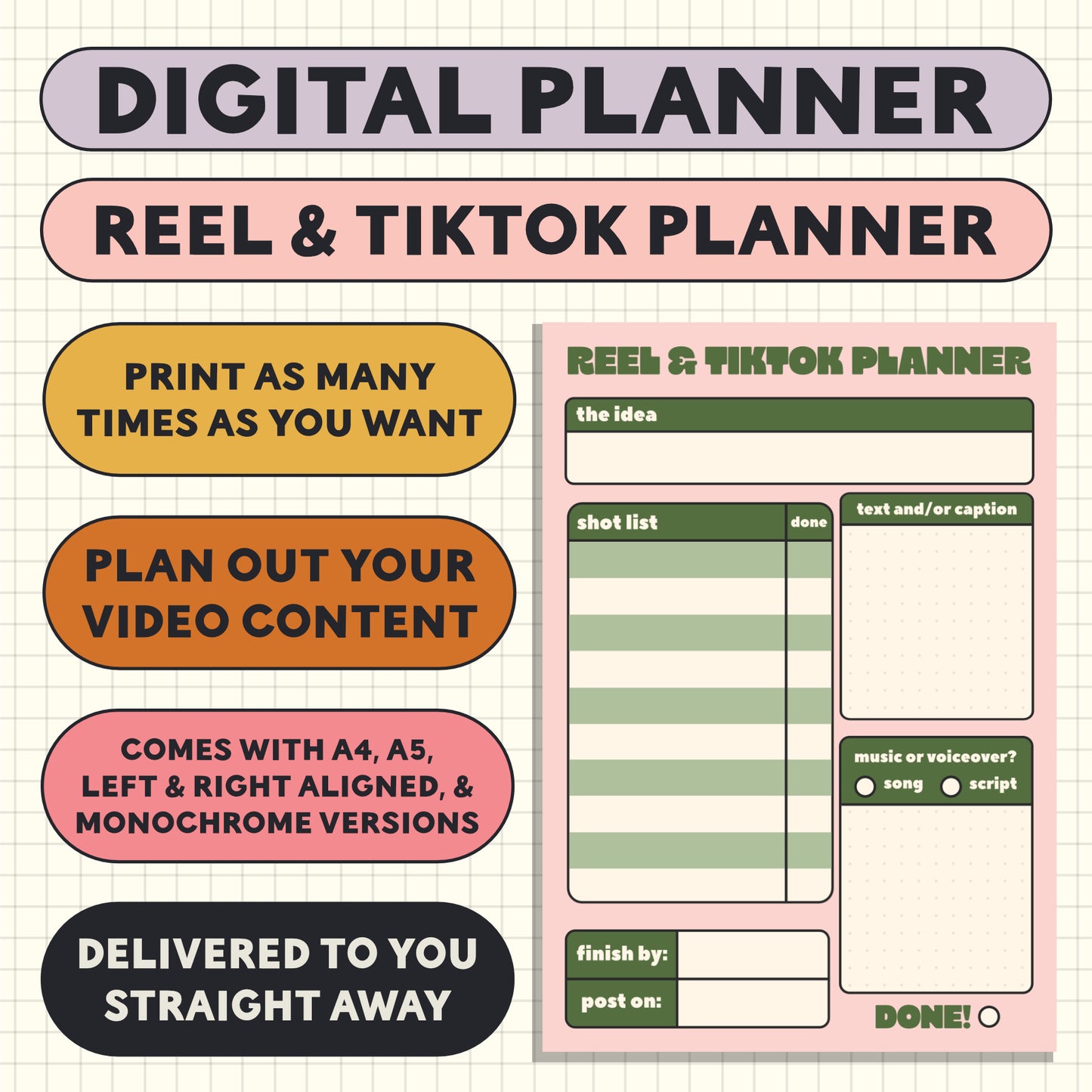 Printable Planner Page: Reel & Tik Tok Planner
