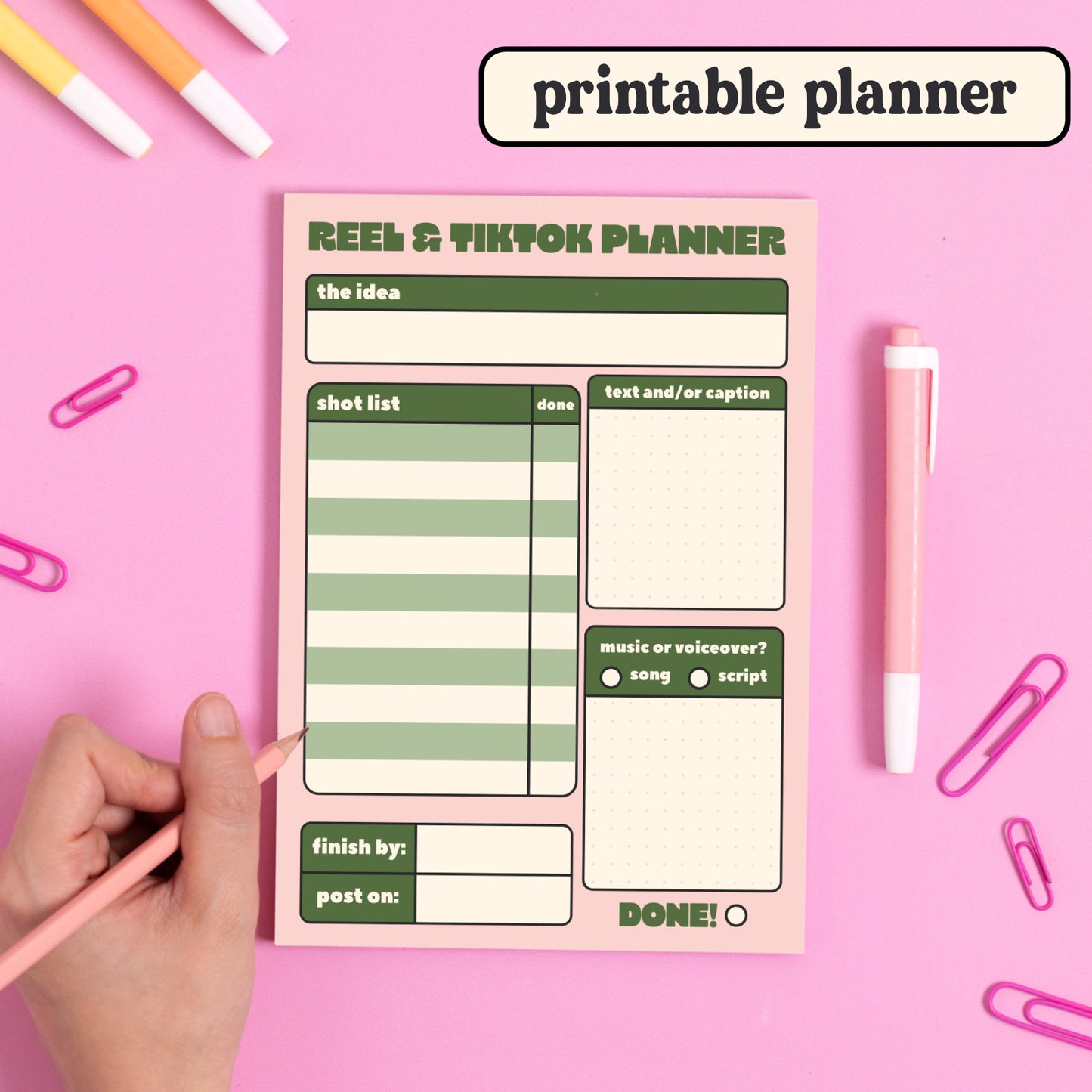 Printable Planner Page: Reel & Tik Tok Planner