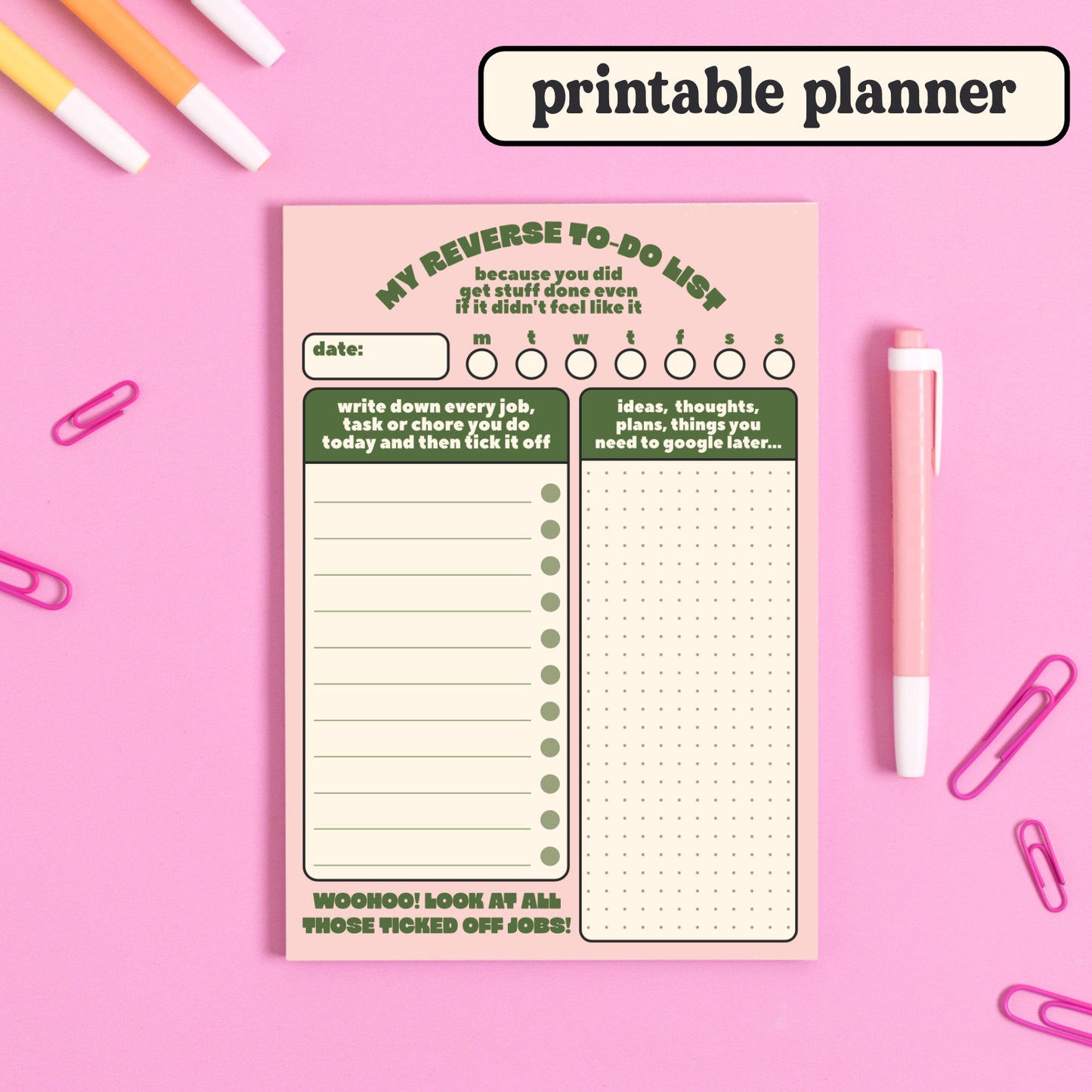 Printable Planner Page: Reverse To Do List