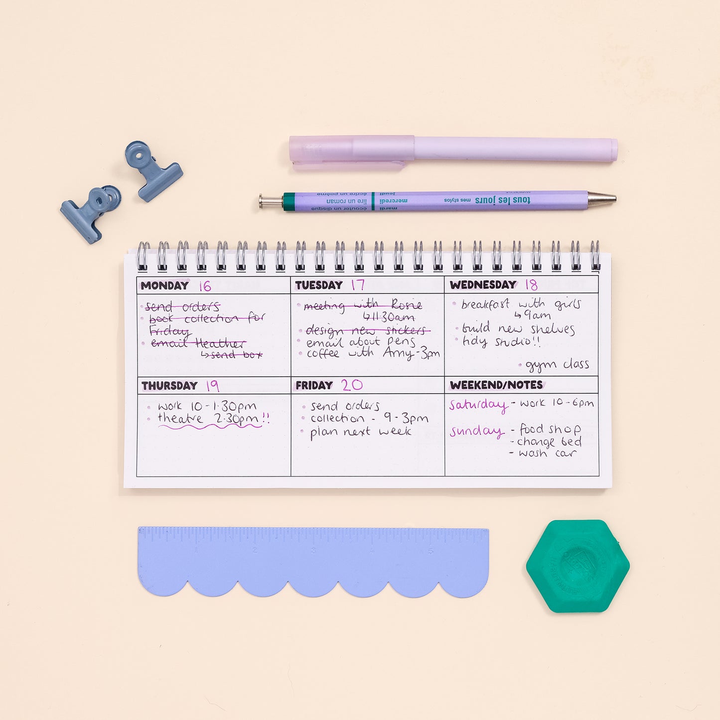 Ringbound Week Planner - Blue & Green - Oh, Laura
