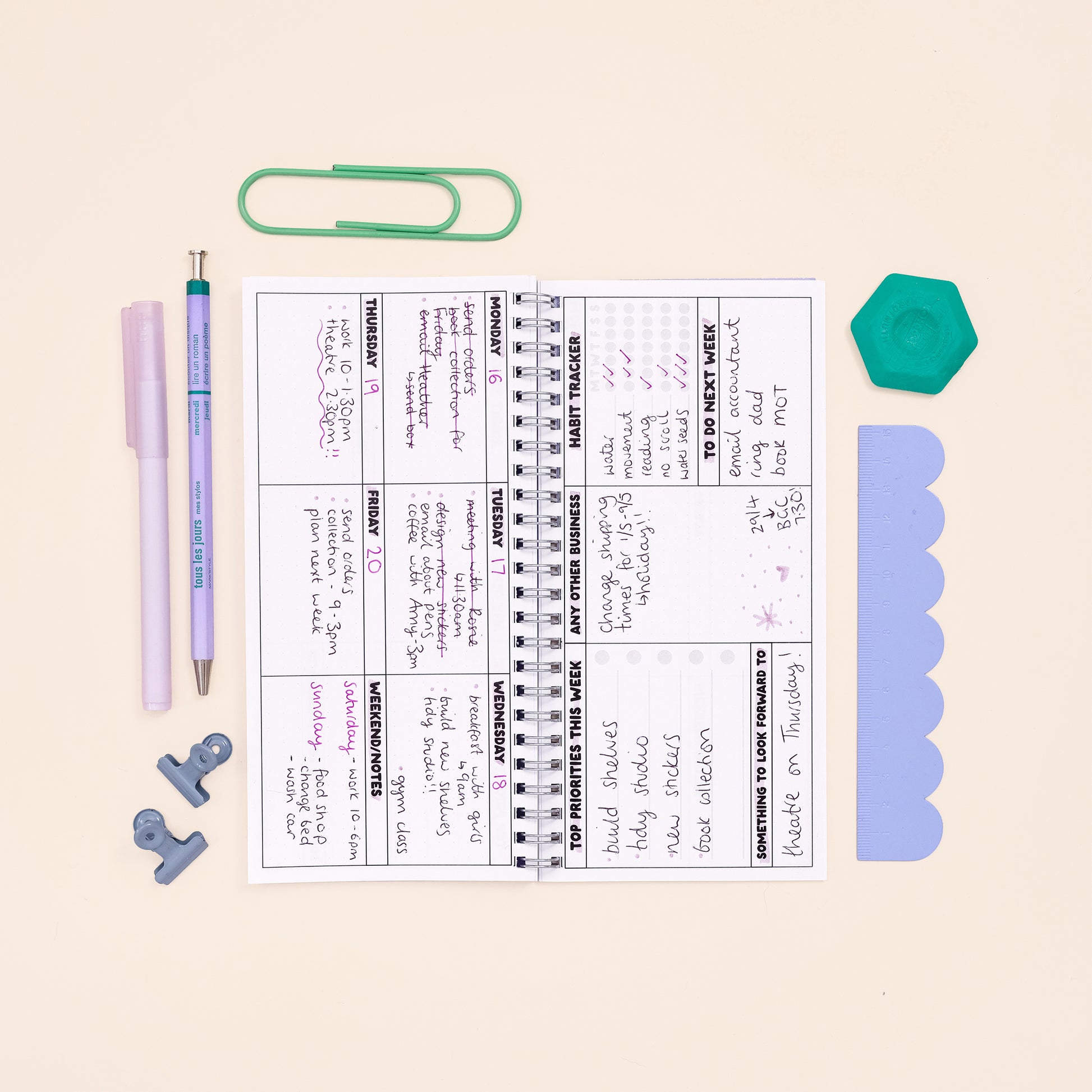 Ringbound Week Planner - Blue & Green - Oh, Laura