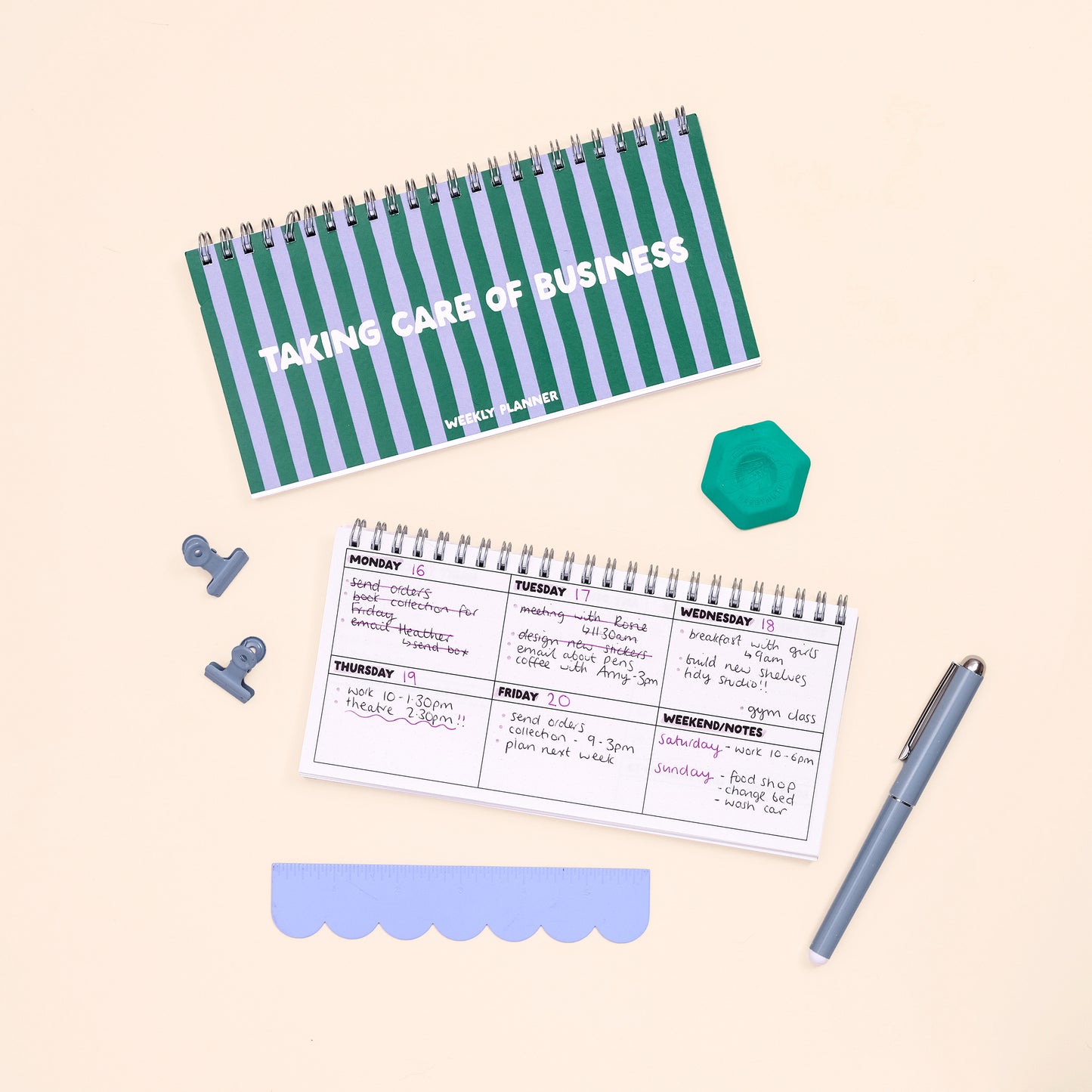Ringbound Week Planner - Blue & Green - Oh, Laura