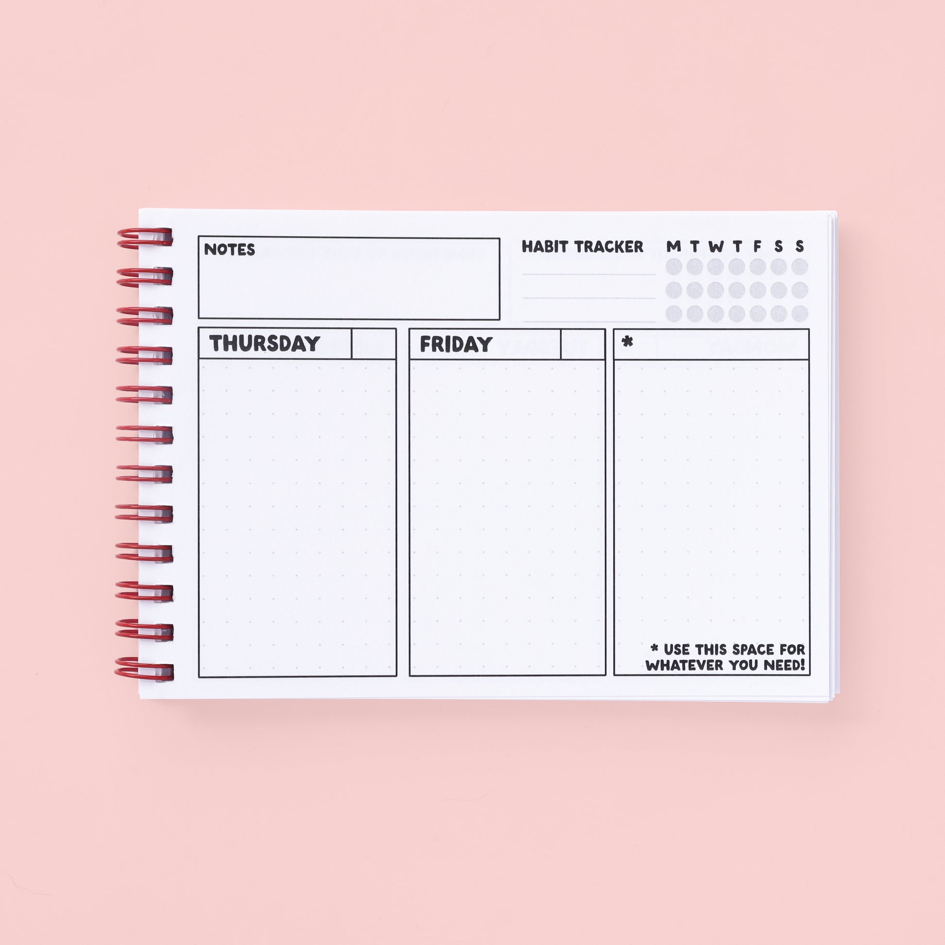 A6 Ringbound Week Planner - Pink & Red - Oh, Laura