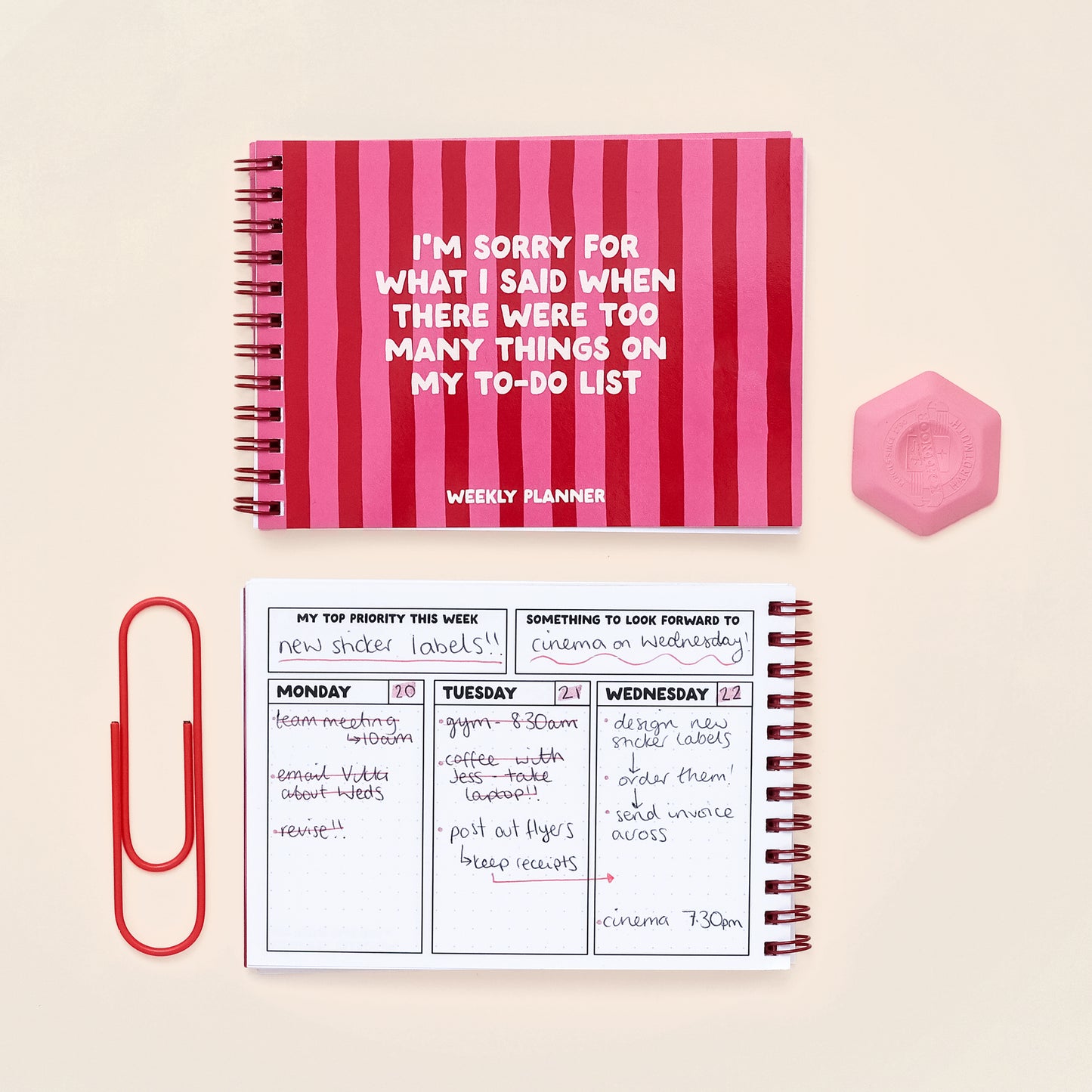 A6 Ringbound Week Planner - Pink & Red - Oh, Laura