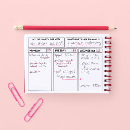 A6 Ringbound Week Planner - Pink & Red - Oh, Laura