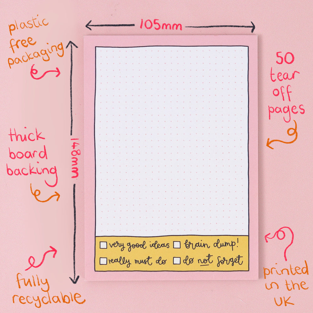 A6 Notepad - Pink Grid - Oh, Laura
