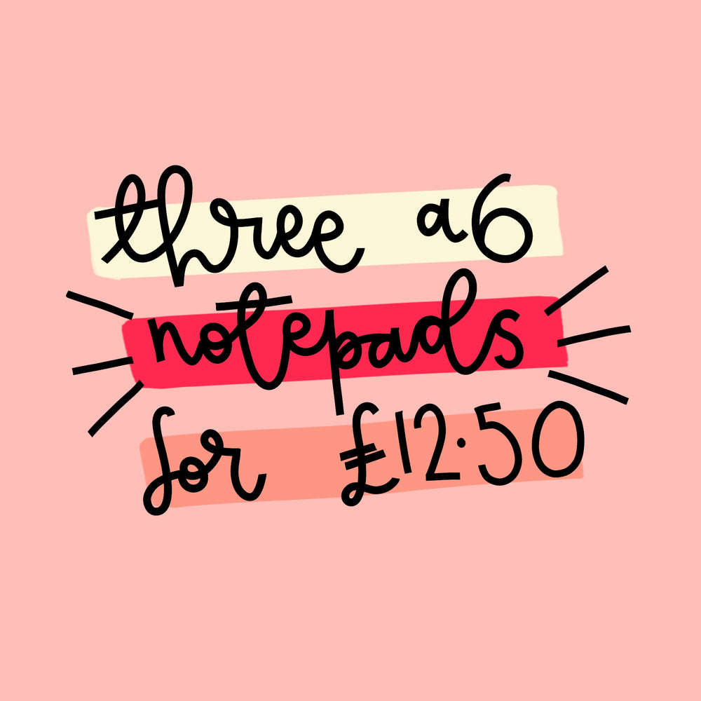 
            
                Load image into Gallery viewer, three a6 notepads for £12.50 - Oh, Laura
            
        