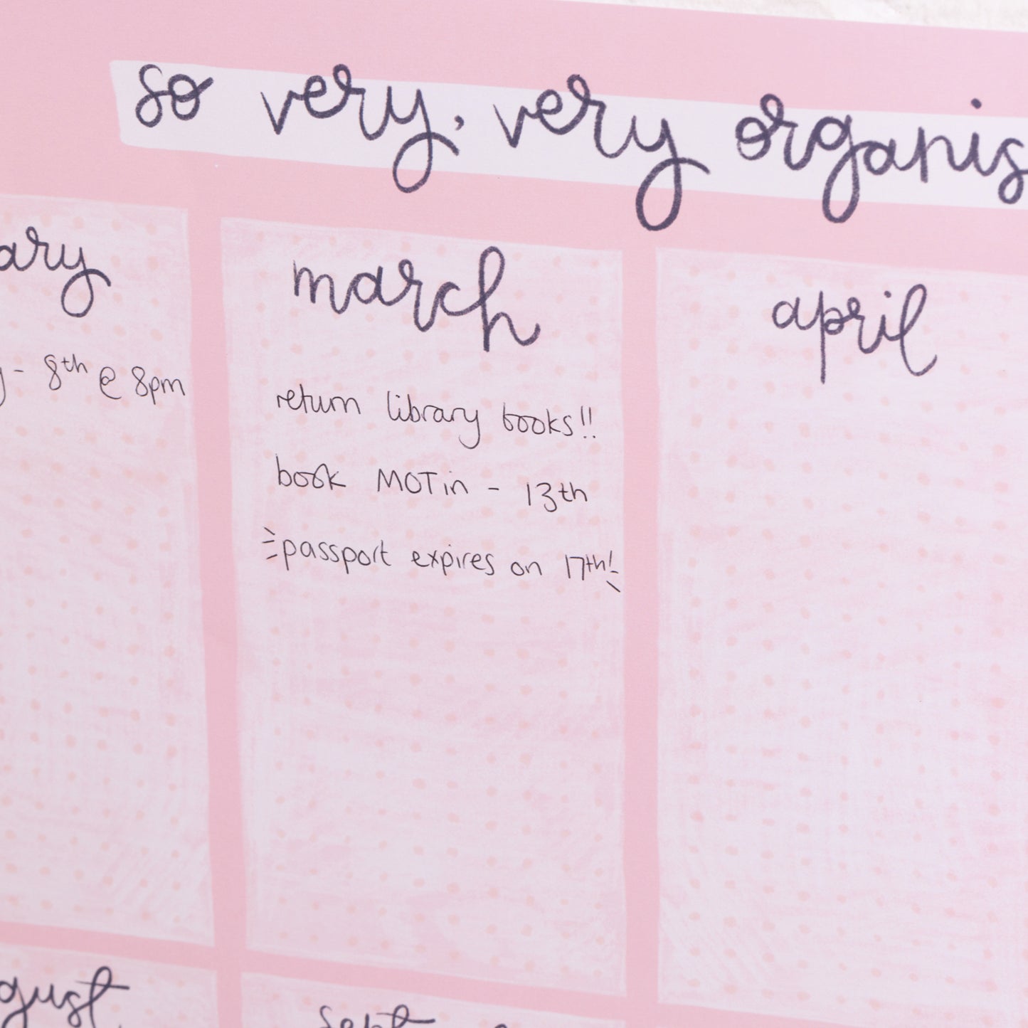 A2 Year Wall Planner - Pink Grid - So Very, Very Organised - Oh, Laura