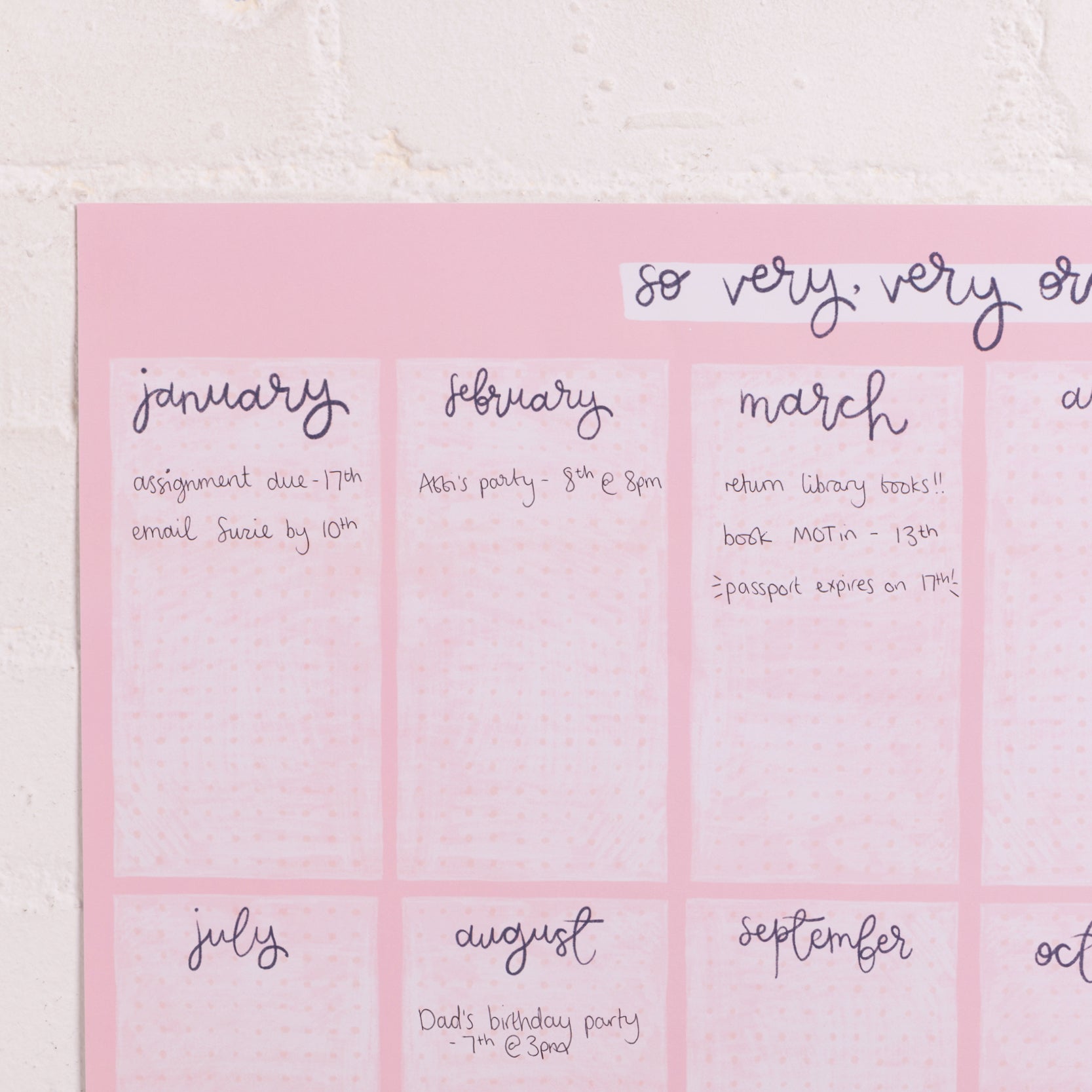 A2 Year Wall Planner - Pink Grid - So Very, Very Organised - Oh, Laura