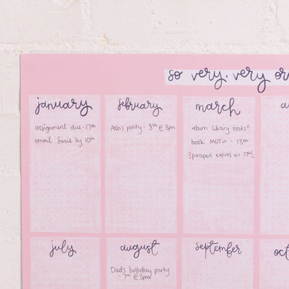 A2 Year Wall Planner - Pink Grid - So Very, Very Organised - Oh, Laura