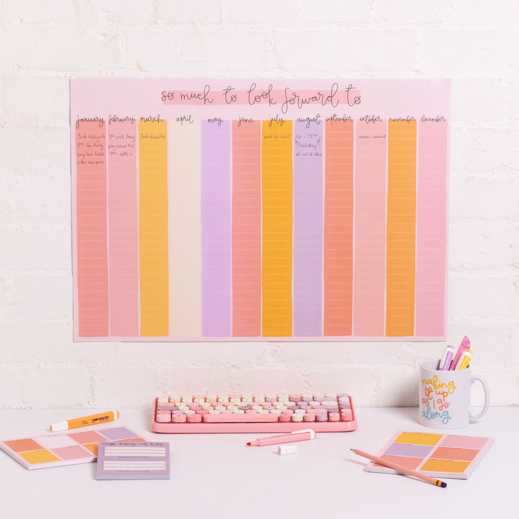 A2 Year Wall Planner - Candy Stripes - So Much To Look Forward To - Oh, Laura