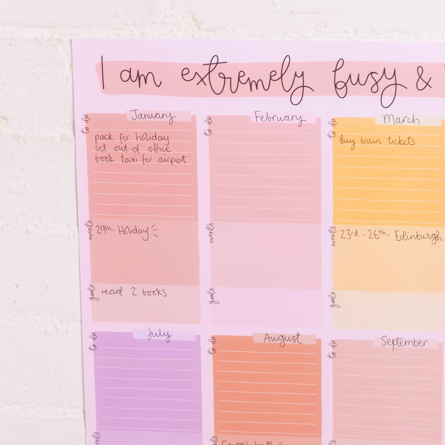 A2 Year Wall Planner - Undated - I Am Very Busy & Important - Oh, Laura