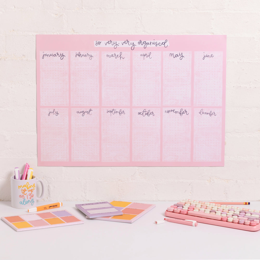 A2 Year Wall Planner - Pink Grid - So Very, Very Organised - Oh, Laura