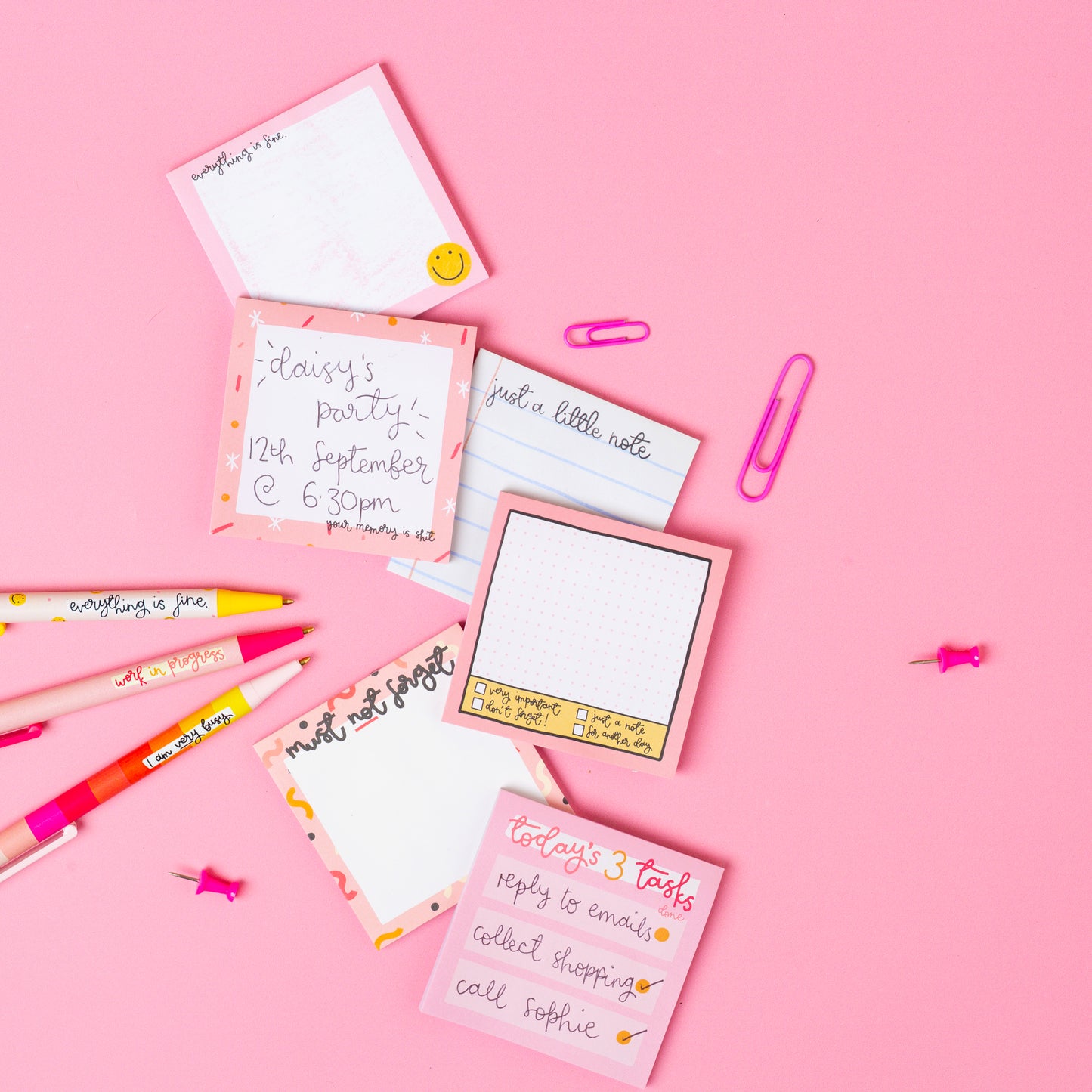 Sticky Notes - Pink Grid - Oh, Laura